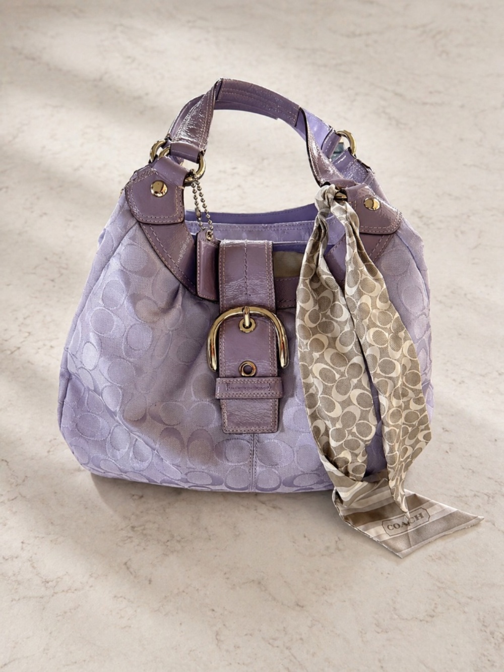 Coach F15083 Medium Vintage Lynn Soho Hobo – Lavender Signature C + Rare Scarf